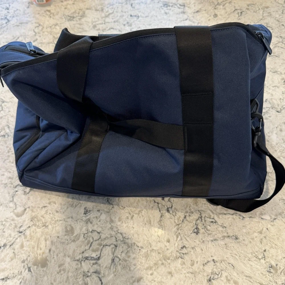 45L Navy Duffel Bag with Black Straps - Travel Weekend Bag